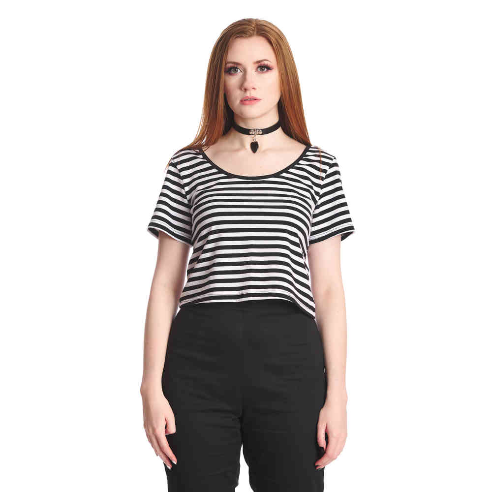 Banned - Sweet Yet Spooky Stripe Top - White/Black